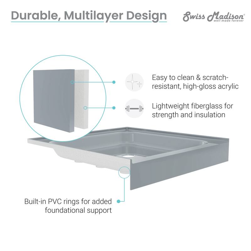Voltaire 60 x 36 Single-Threshold, Left Drain, Shower Base, Grey