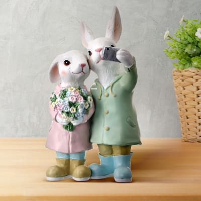 Resin Standing Selfie Bunnies 9"