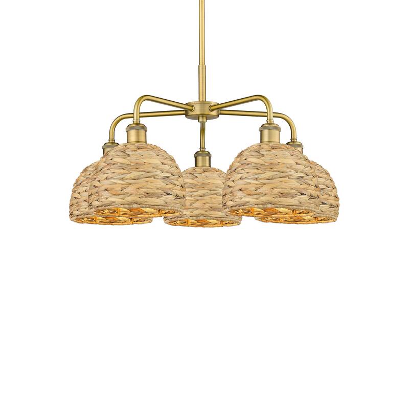 Innovations Lighting 516-5CR-15-27 Woven Rattan Chandelier Woven - Brushed Brass / Natural