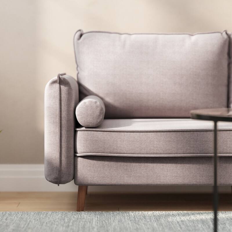 Compact Faux Linen Upholstered Sofa with Wooden Legs