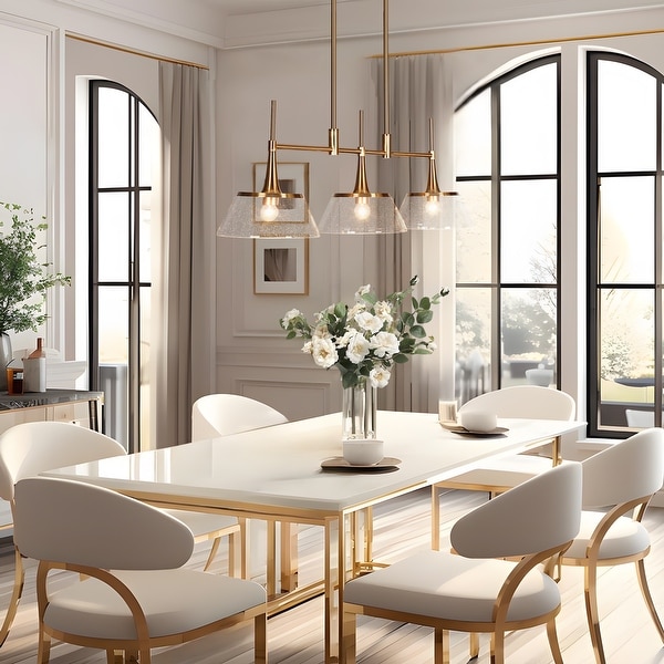 Laluz Mola Modern Gold 3 Light Linear Chandelier Glass Island Lights for Dining Room Gold