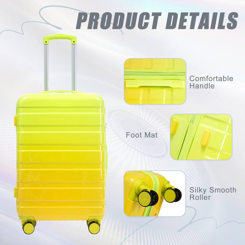 3-Piece, Modern Luggage Sets, Gradient Luggage with Combination Lock and 4 Swivel Wheels, for Boarding Travel, Green+Yellow