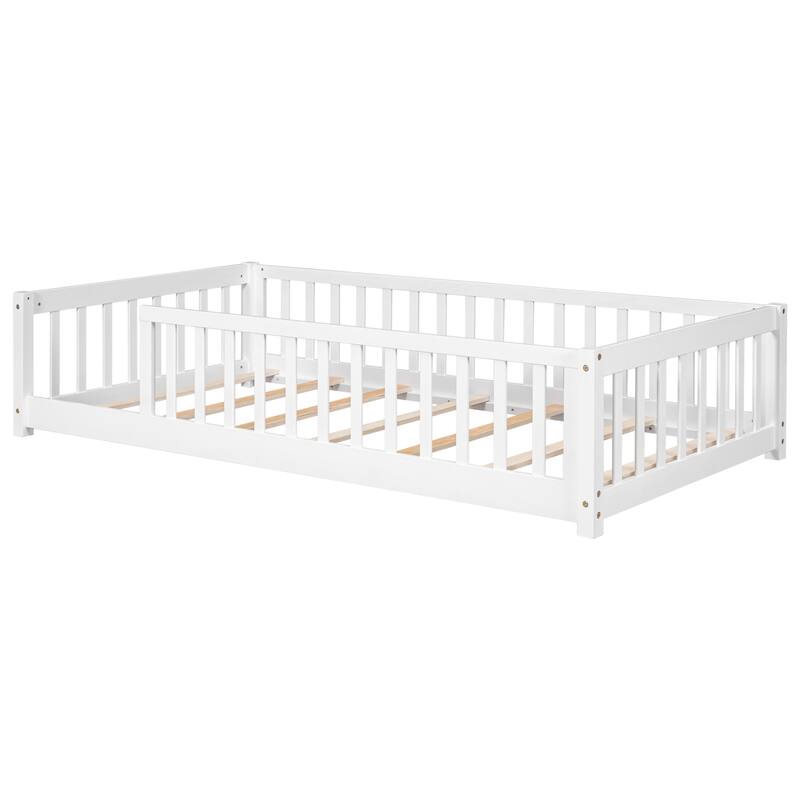 Twin Floor Platform Bed with Fence without Door