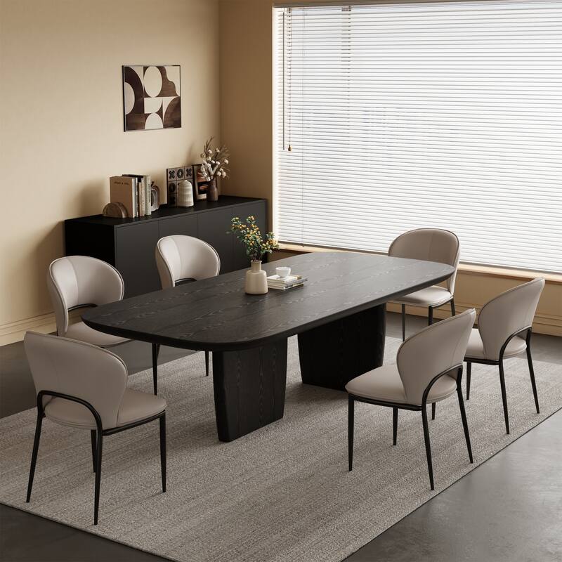 78.74" Mid Century Modern Black/ Brown Dining Table, Rectangular Dining Table ,Solid Wood for 6-8