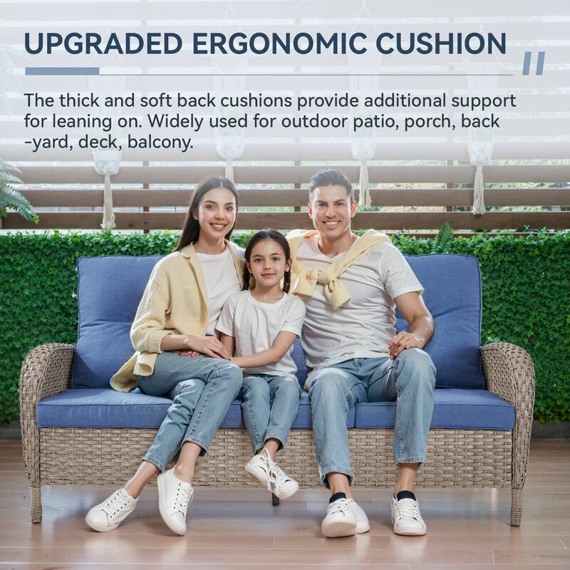 Gymojoy 3-Seat Outdoor Wicker Sofa with Professional Outdoor Cushions