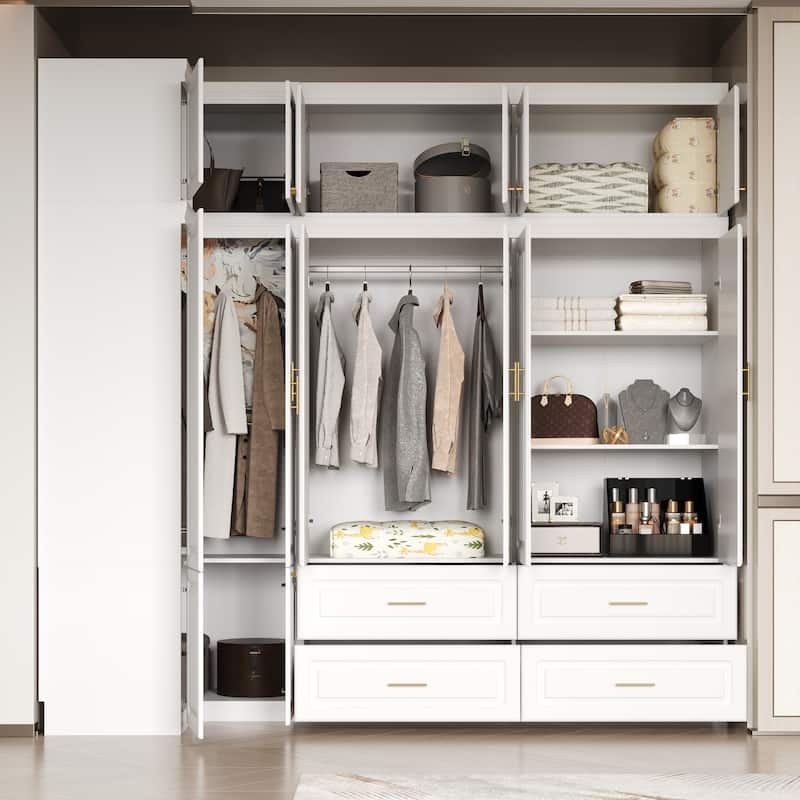 93.9"H/74.2"H Armoires Wardrobe Closet Cabinet Hanging Drawers Storage