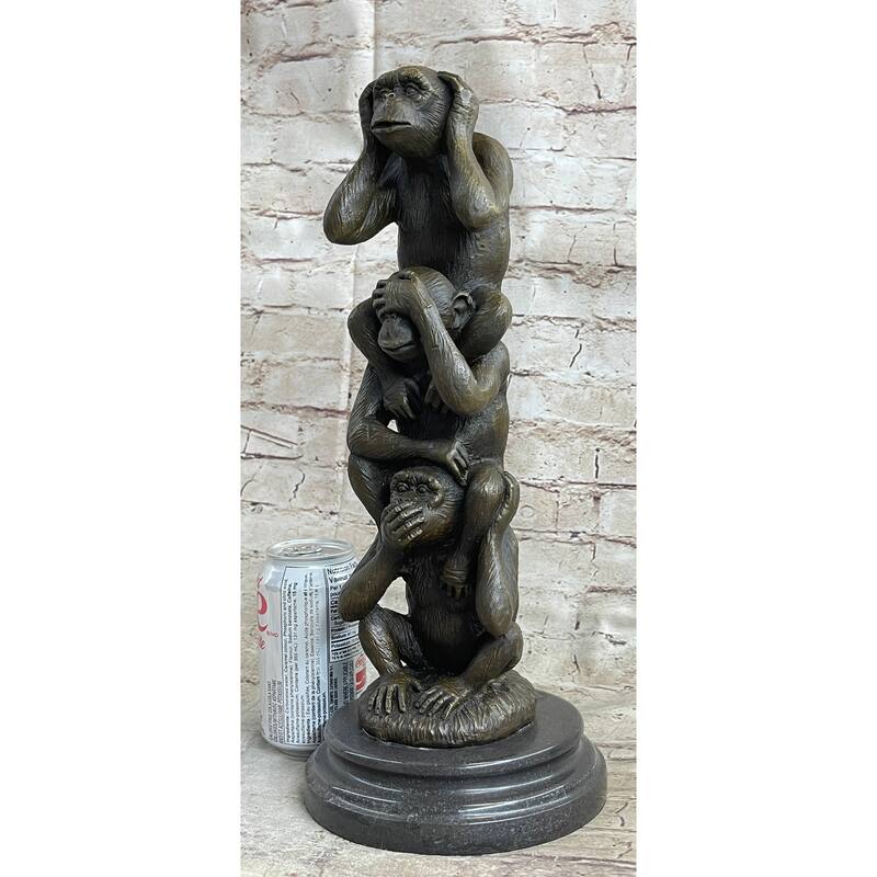 See Hear Speak No Evil Three Wise Monkeys Bronze Sculpture Statue