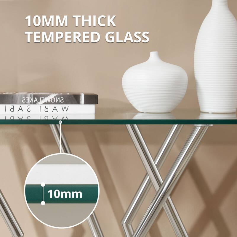 Tempered Glass Top Console Table, Entryway Sofa Table with Metal Base - 43.3"L x 15.8"W x 29.9"H