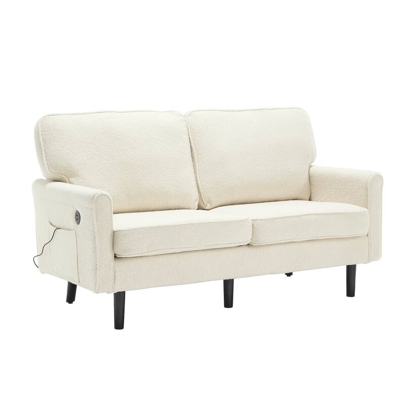 Loveseat Sofa Upholstered Deep Seat Sofa Modern Love Seat with USB & Removable Pillow Cover, Pockets 2-seat Armchair