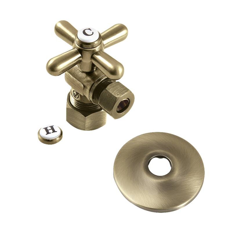 Kingston Brass 5/8-Inch X 3/8-Inch OD Comp Quarter-Turn Angle Stop Valve with Flange - Antique Brass