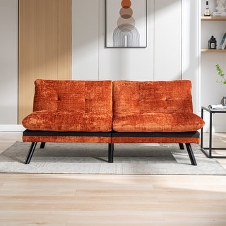 Convertible Orange Sleeper Loveseat w/ Armless Reclining Sofa