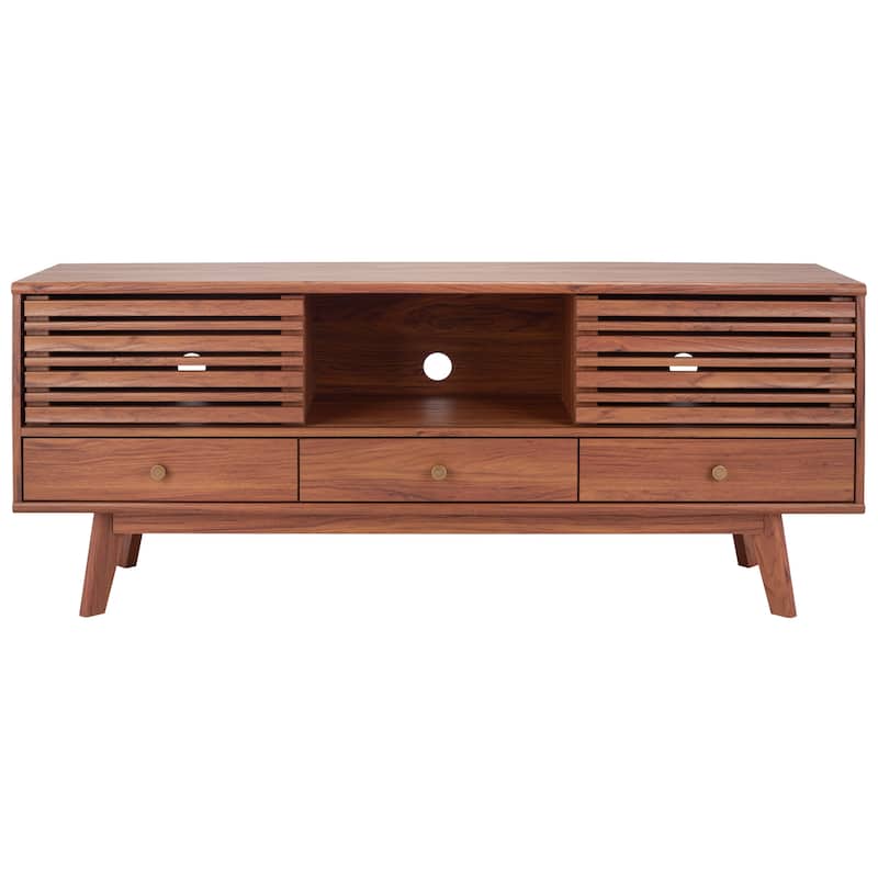 SAFAVIEH Alatar 3-Drawer Entertainment TV Media Stand (65" Flatscreen TV) - 58.7 in. x 15.2 in. x 23.9 in. - Walnut