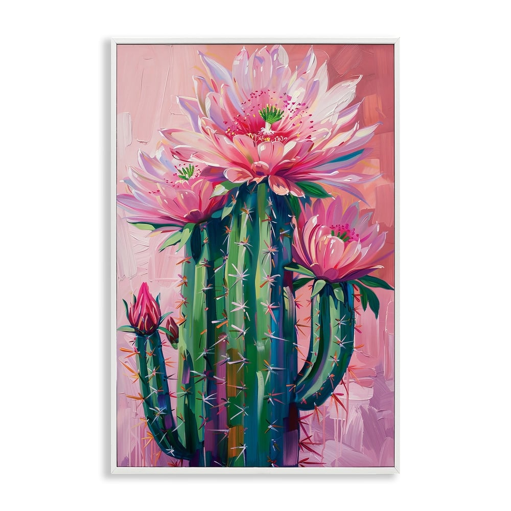 Stupell Pink Blossomed Cactus Framed Giclee Art Design By LSR Design Studio
