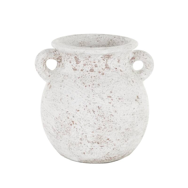 Ceramic Antique Style Textured Pot Decorative Vase with Handles - Cream - Roche River Decor