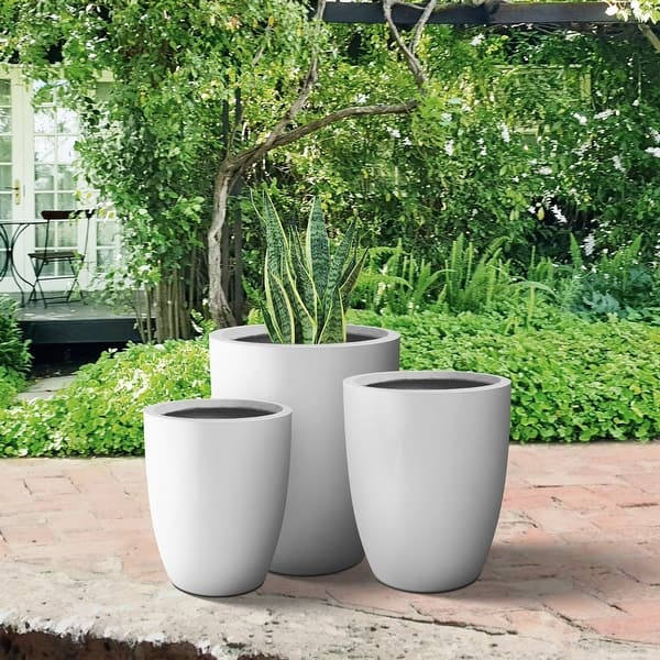 Plantara 23", 21" & 18" H Solid White Concrete Round Flower pot, Modern  planter (Set of 3), Outdoor Plant pot for Garden - Bed Bath & Beyond -  37121712