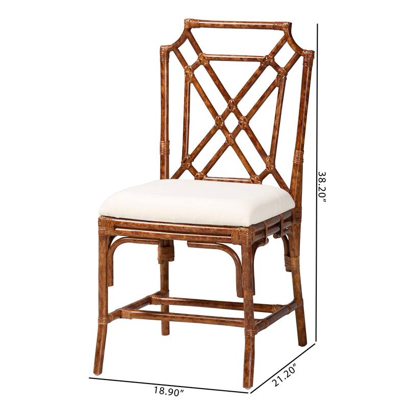 Esmery Marbled Tortoise Natural Rattan Dining Chair - Handcrafted Wicker Side Chair with Crisscross Back, Boho Coastal Seating