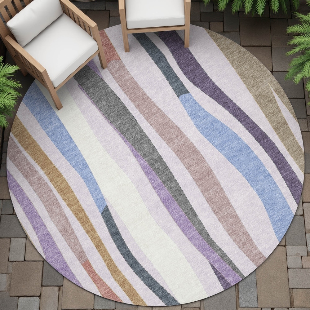 Machine Washable Indoor/Outdoor Modern Stripes Chantille Rug