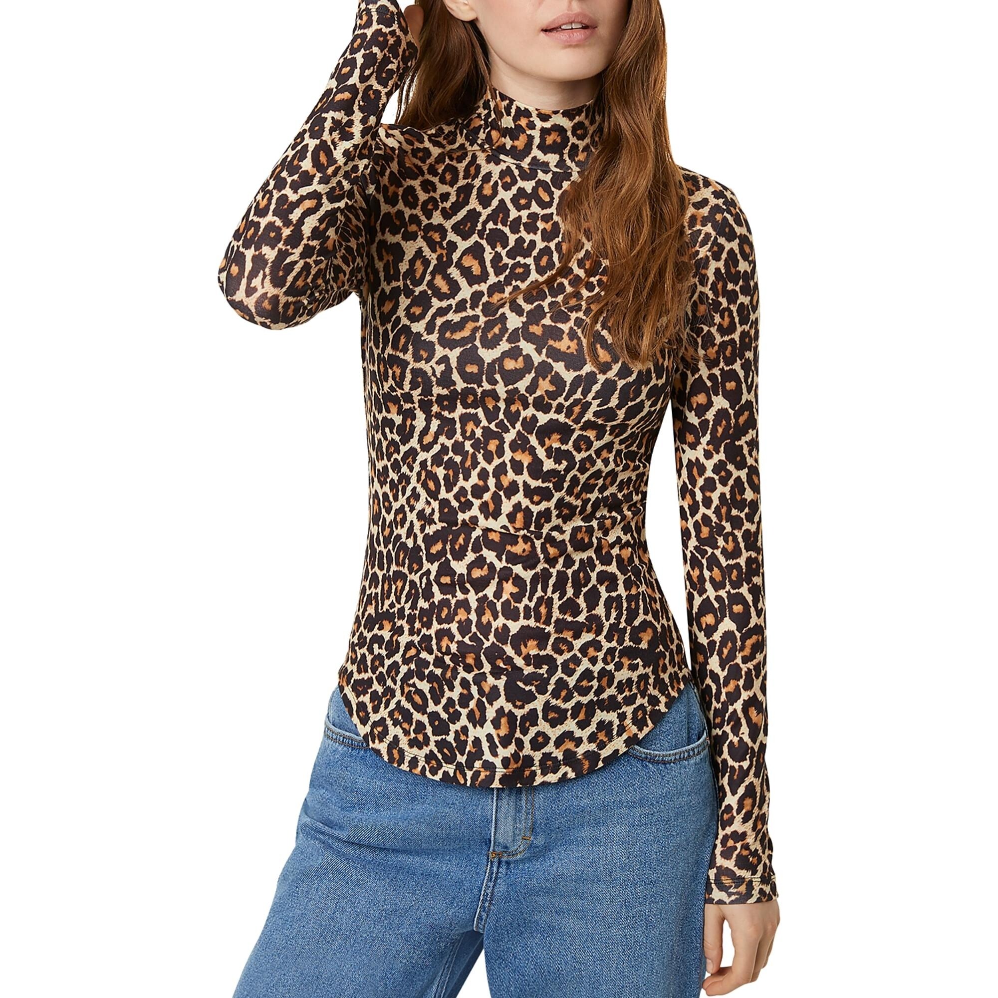 animal print turtleneck top