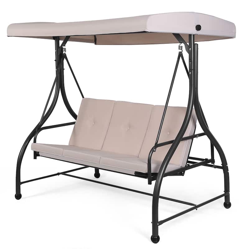 Patio Porch Garden Swing Converting Outdoor Swing with Cushion Seat - Beige