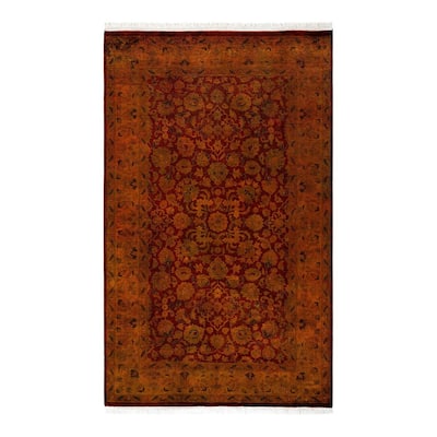 Overton Hand Knotted Wool Vintage Inspired Modern Contemporary Overdyed Orange Area Rug - 3' 3" x 5' 4"
