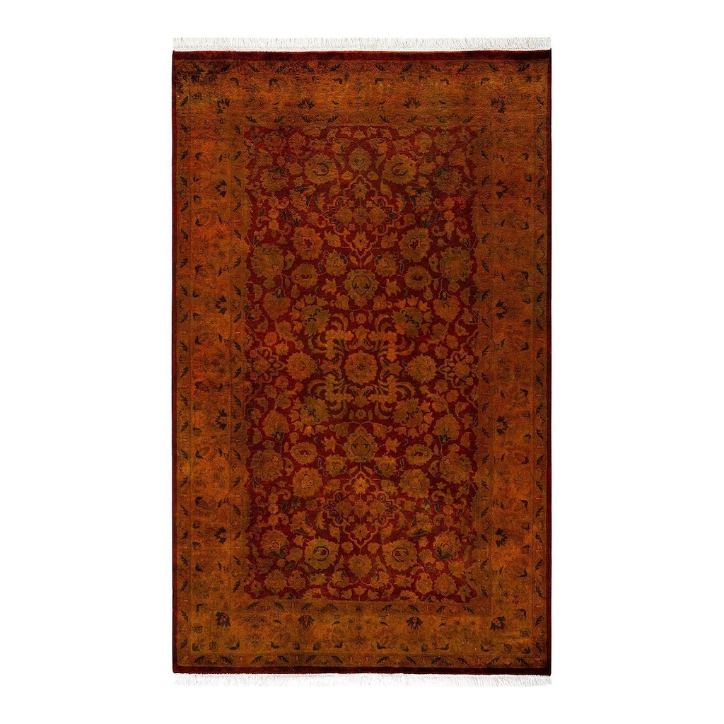 Overton Hand Knotted Wool Vintage Inspired Modern Contemporary Overdyed Orange Area Rug - 3' 3" x 5' 4"