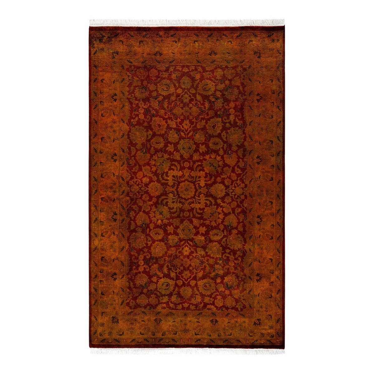 Overton Hand Knotted Wool Vintage Inspired Modern Contemporary Overdyed Orange Area Rug - 3' 3" x 5' 4"