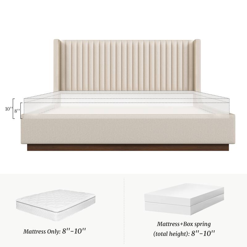 Modern Wooden Queen/King Size Upholstered Platform Bed with Headboard