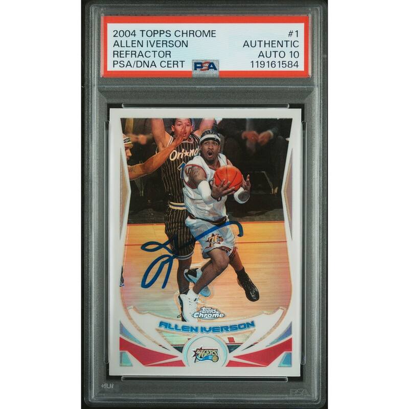 Allen Iverson 2004 Topps Chrome Refractor Signed Basketball Card #1 Auto Graded PSA 10 Cert # 119161584 - 8' x 11'