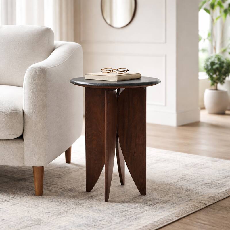 Contemporary Round Pedestal Stone Top Accent Table - 24"