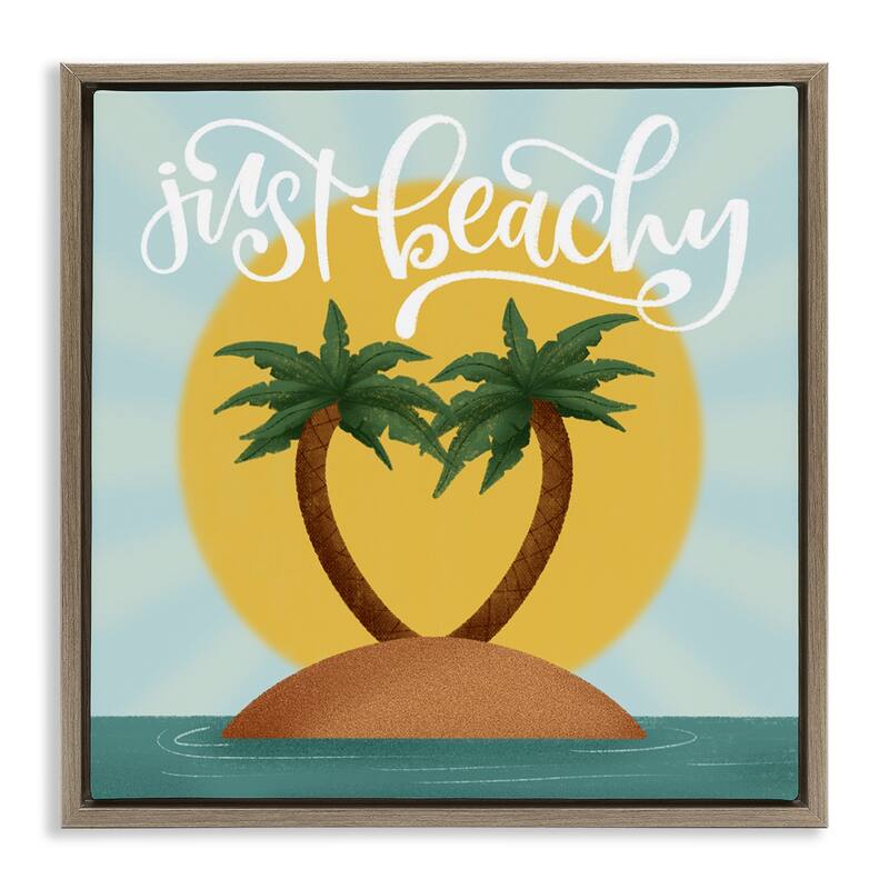 Stupell Just Beachy Tropical Island Framed Floater Canvas Wall Art Design By Sarah Hickman - 18 x 18 - Brown