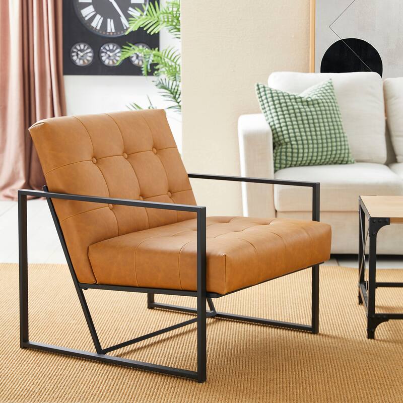 Glitzhome 29.50"W Mid-Century PU Leather Tufted Accent Chair - 29.5"W x 30.5"H x 29.25"D