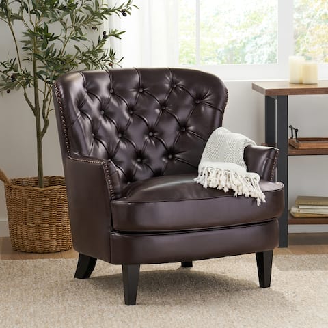 Tafton Oversized Brown Leather Tufted Club Chair by Christopher Knight Home