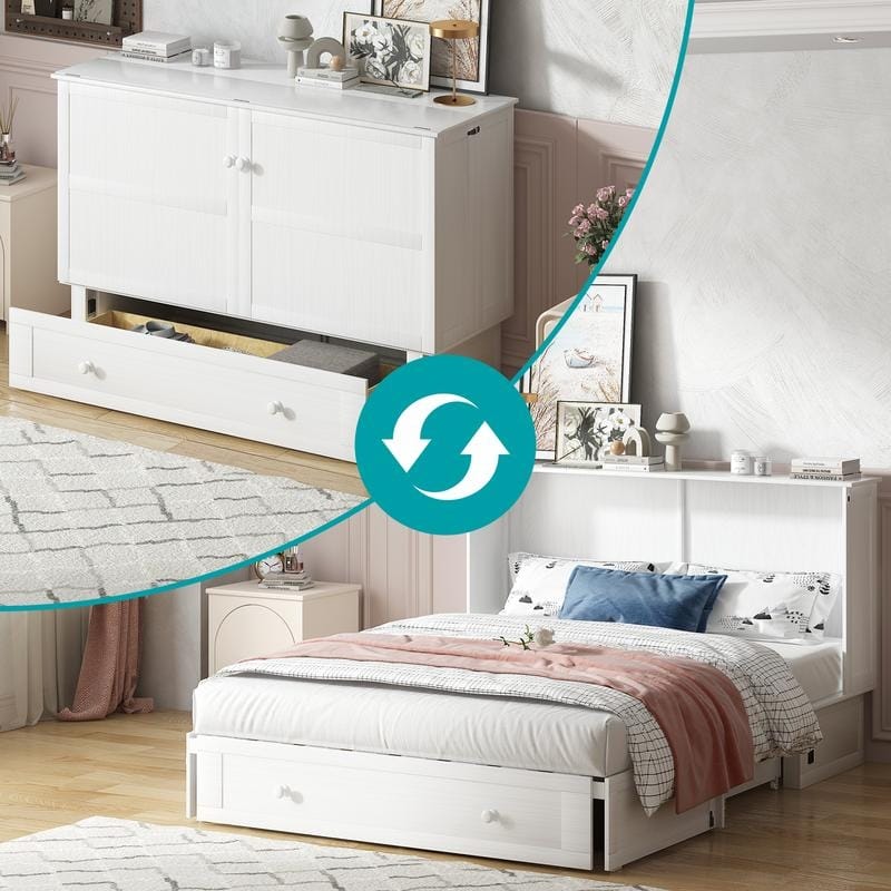 Mixoy Murphy Bed with Charging Station,Built-in Mattress - White
