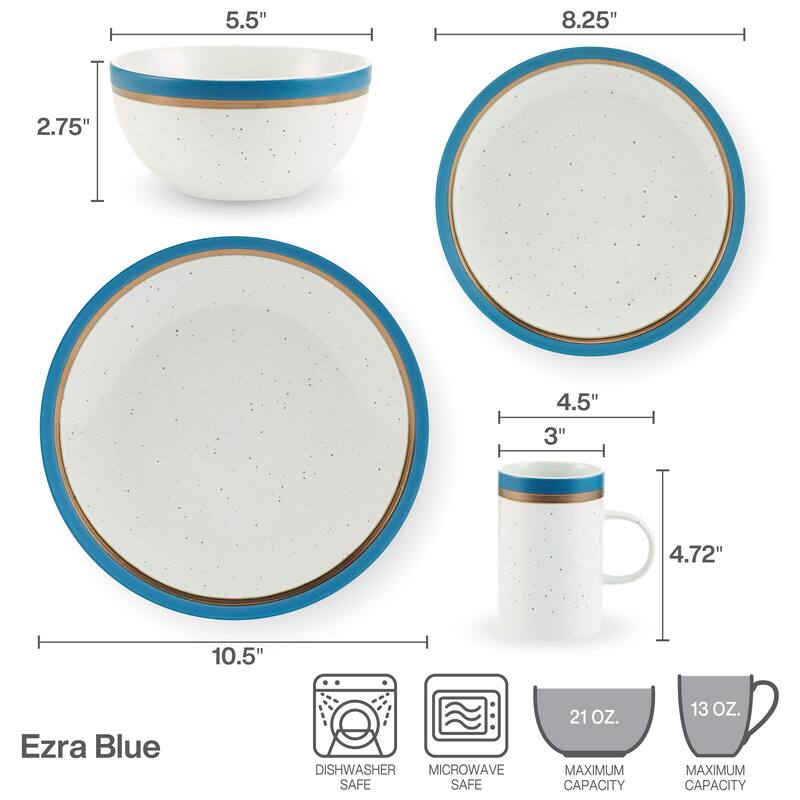 Pfaltzgraff Ezra Blue 16-Piece Dinnerware Set, Service for 4 - 16PC