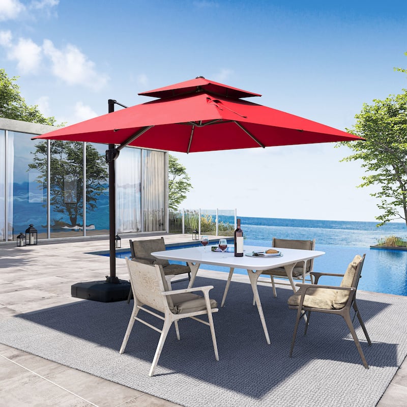 Outdoor 10FT Square Offset Cantilever Patio Umbrella 360-Degree Rotation