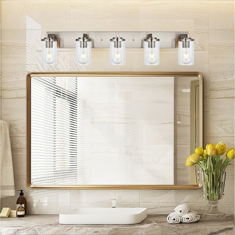 Vinluz Brushed Nickel Vanity Lights with Seeded Glass Shade