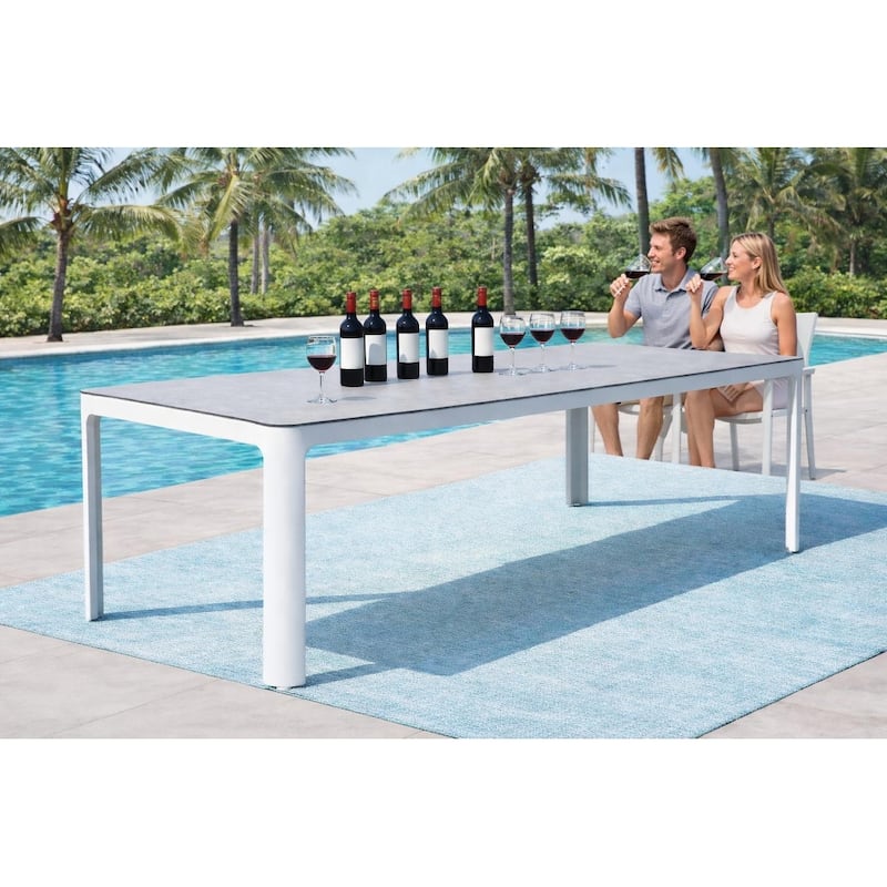 Como Orenelli White 1-Piece Aluminum Outdoor Dining Table with Ceramic Top