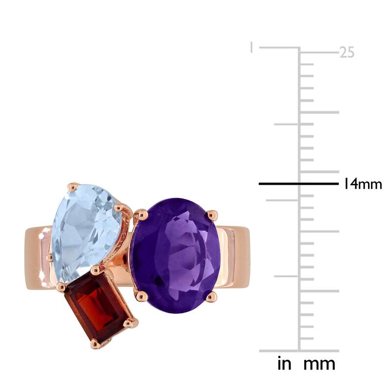 Miadora 4 3/4ct TGW African Amethyst Sky Blue Topaz Garnet 3-Stone Ring in Rose Plated Sterling Silver