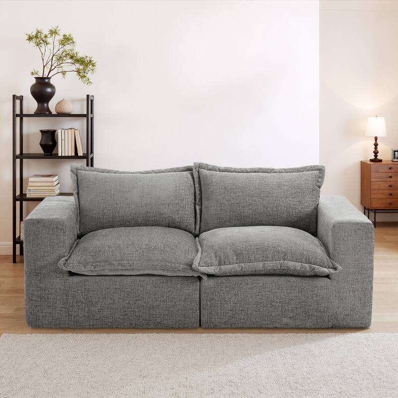 Comfy Cloud Chenille Upholstered Sectional Sofa with Pillow-Top Cushion - Grey-2 Piece