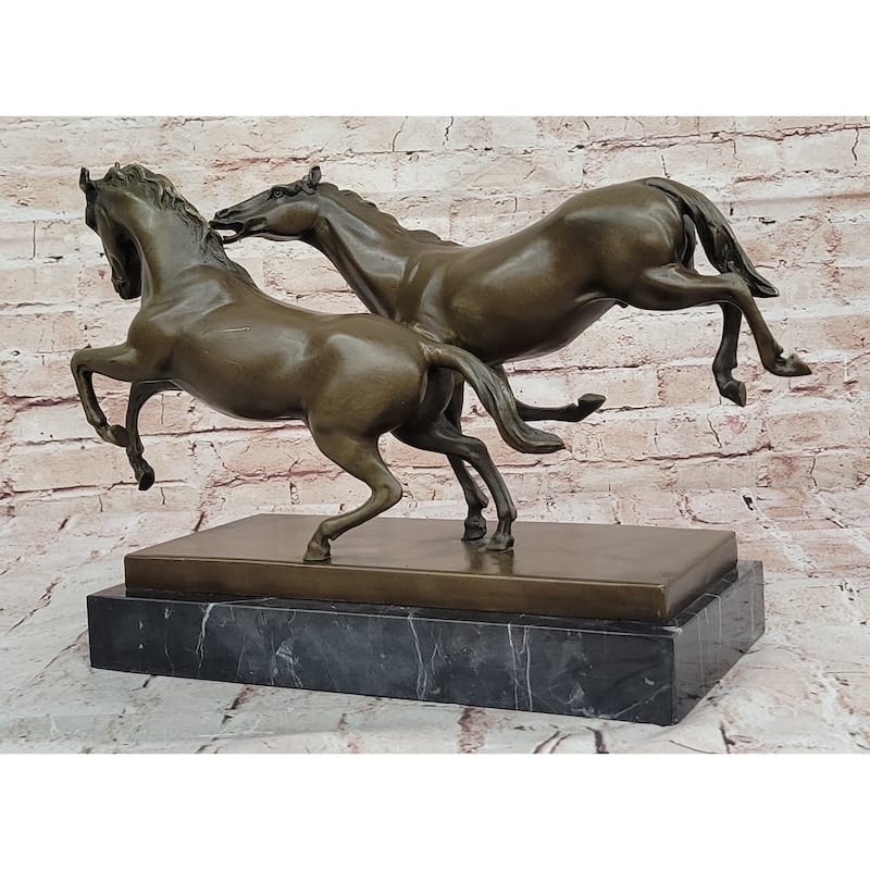 Dynamic Bronze Imitative Horse Duo – Elegant Rearing Stallions Sculpture