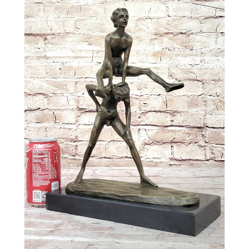 Kids Children Playing Leapfrog Bronze Statue Sculpture Figure Miniature 15.5 Inches X 11.5 Inches
