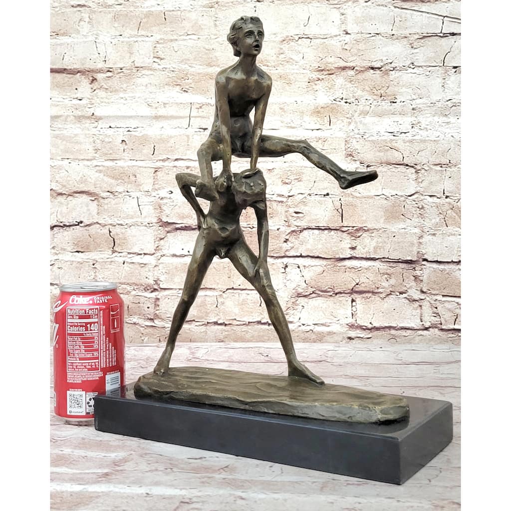Kids Children Playing Leapfrog Bronze Statue Sculpture Figure Miniature 15.5 Inches X 11.5 Inches