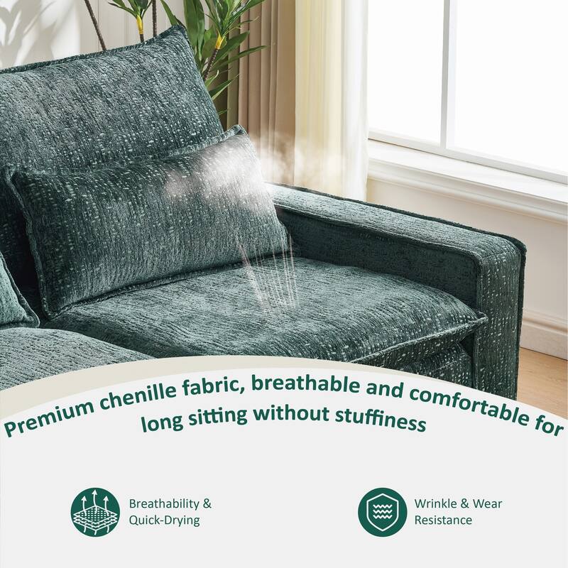 Cloud Chenille L-shaped Sectional Sofa, Deep Seat Couch with Thick Cushions, Movable Ottoman and Waist Pillows for Living Room