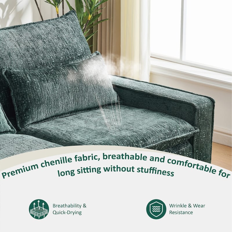 Roomfitters 99" Modern Modular Sectional Sofa with Reversible Ottoman, Padded Armrest Couch with Lumbar Pillows