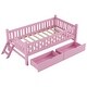 preview thumbnail 15 of 28, Twin Size Platform Bed for Kids with Partial Guardrail and 2 Pull-Out Storage Drawers, Low Profile Wooden Frame