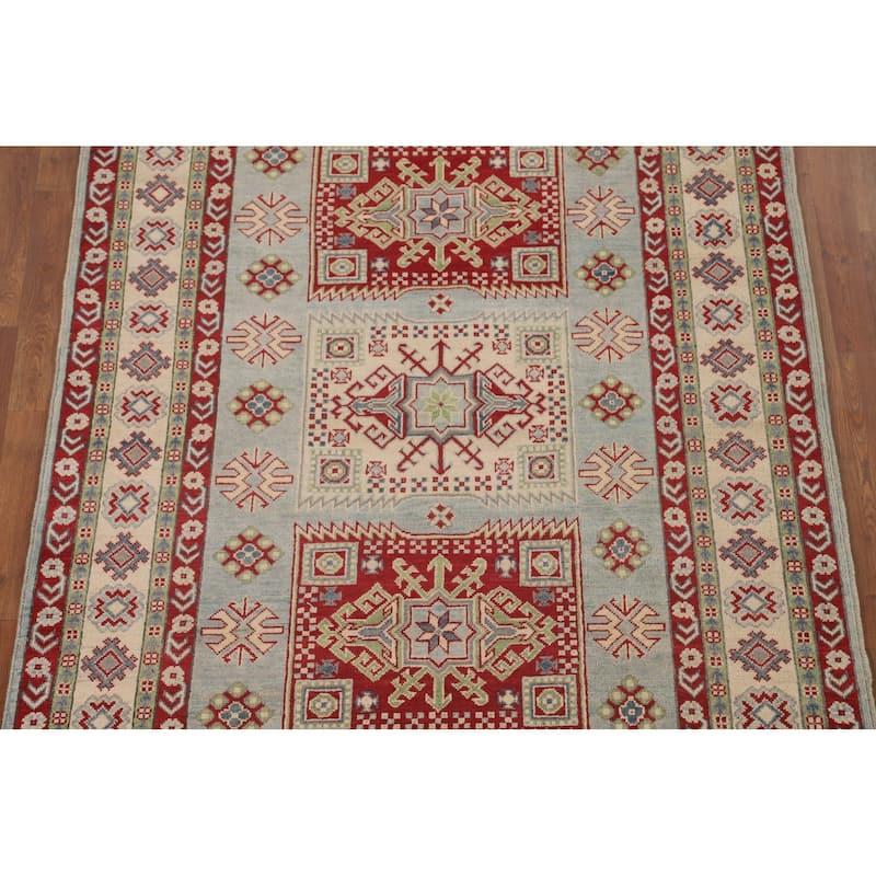 Geometric Kazak Area Rug Bedroom Handmade Wool Carpet - 5'1" x 6'10"