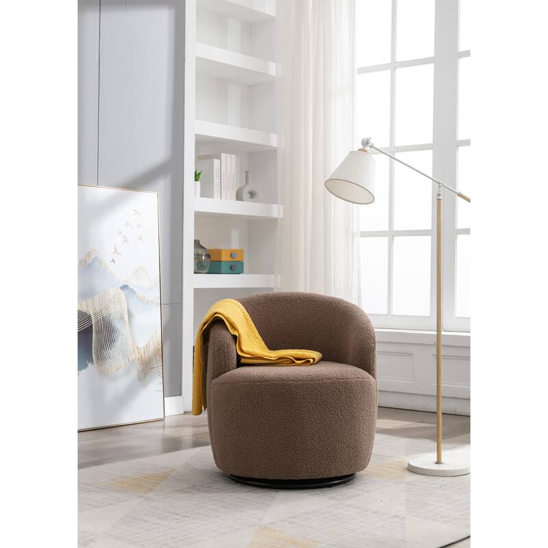 Swivel Accent Armchair Teddy Fabric Upholstered Barrel Chair with Black Point Round Swivel Metal Base