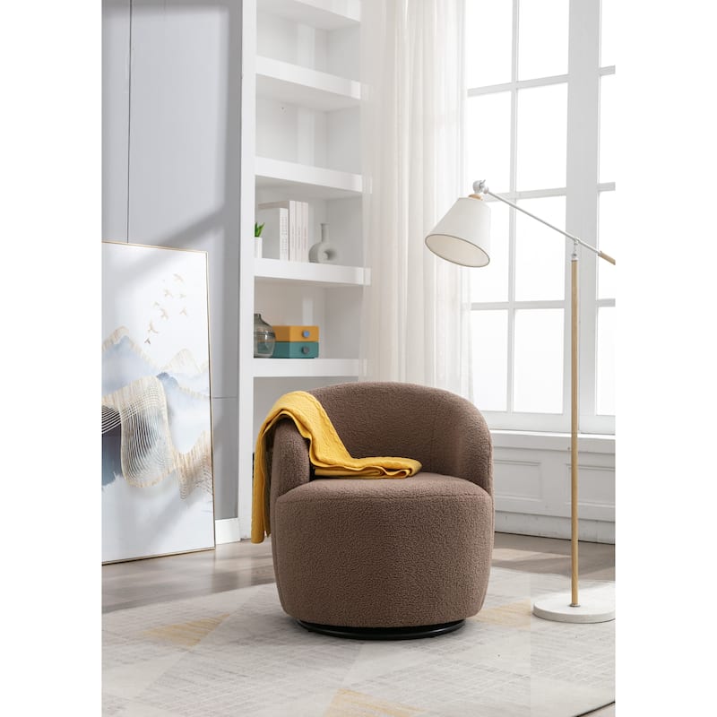 Teddy Fabric Swivel Accent Armchair Barrel Chair With Black Powder Coating Metal Ring