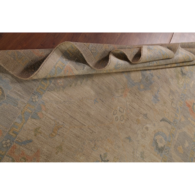 Beige Vegetable Dye Oushak Turkish Area Rug Handmade Wool Carpet - 6'0"x 8'2"