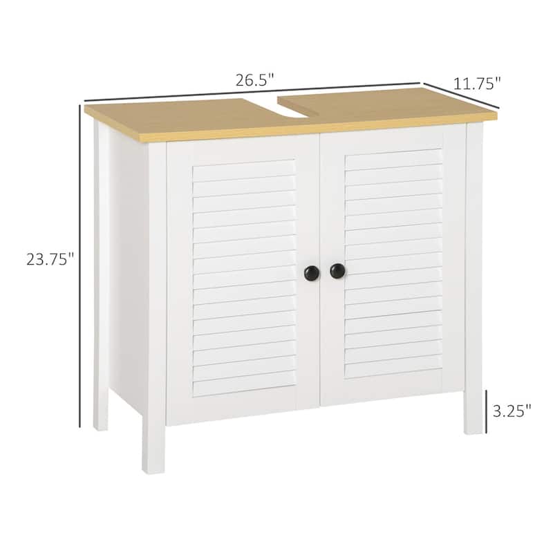 White MDF Under Sink Bathroom Cabinet with Doors and Anti-Slip Feet - 26.5" W x 11.75" D x 23.75" H